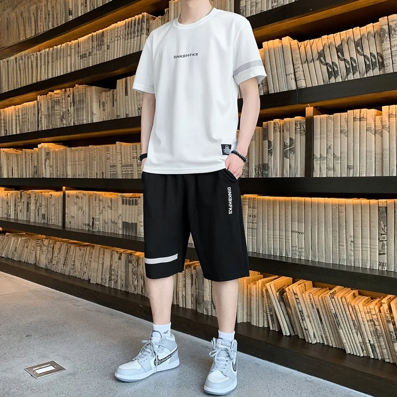 

Мужской летний повседневный спортивный костюм из двух предметов: шорты и футболка из полиэстера со спандексом