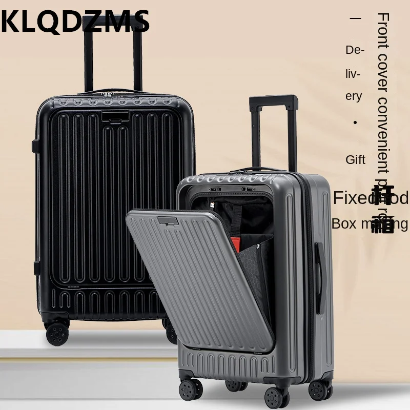 KLQDZMS Laptop Luggage USB Charging Zipper Boarding Case 24"26 Inch PC Trolley Case 20" Front Opening Carry on Travel Suitcase