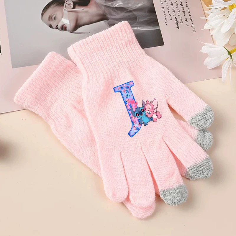 Stitch Angel Cute Gloves Girls Disney Anime Letter A-Z Screen Gloved Kids Winter Warm Fashion Accessories Children Birthday Gift