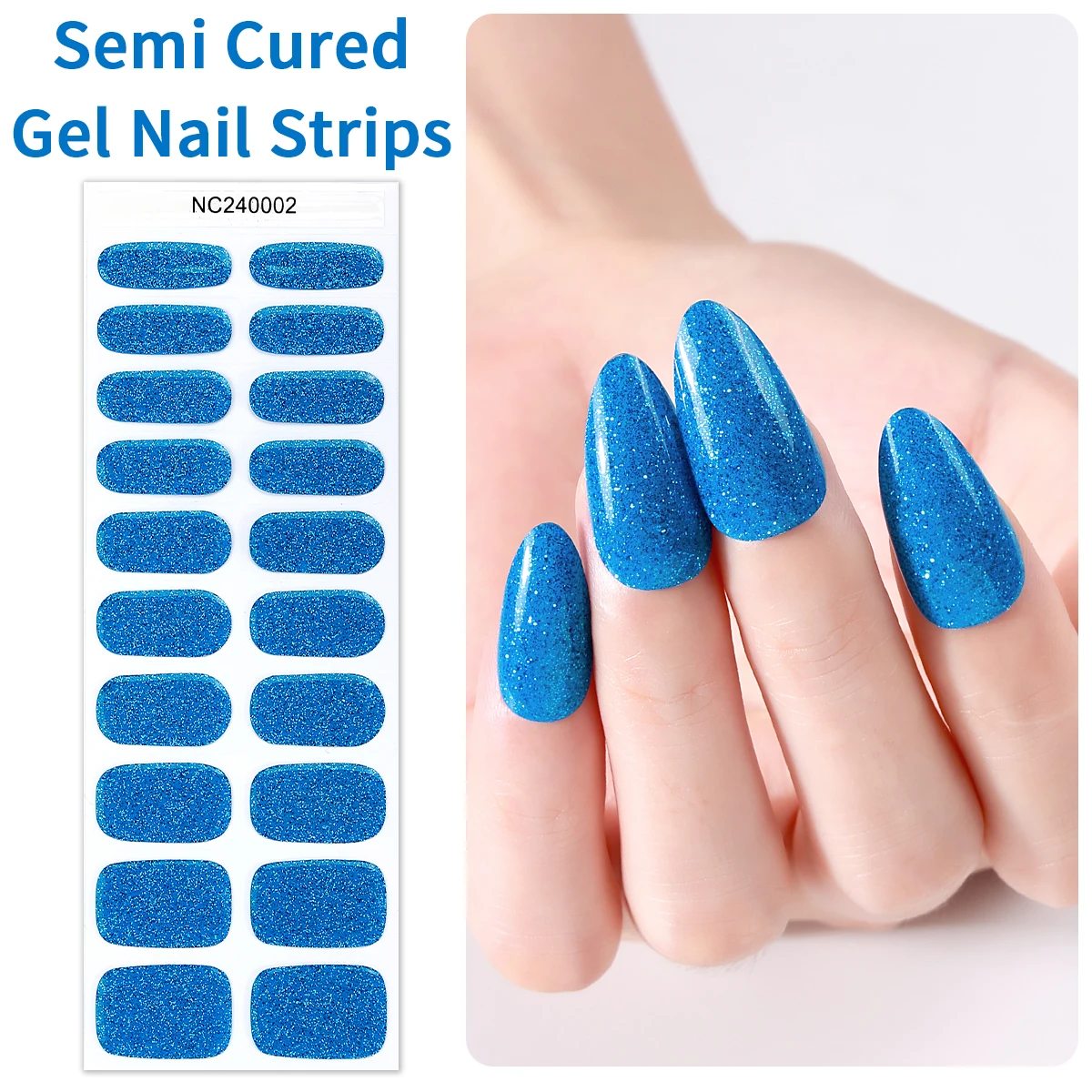 20Tips Glitter UV Gel Nails Stickers Purple Blue Green Semi Cured Nail Gel Strips for Manicure Adhesive Nail Stickers Decoration