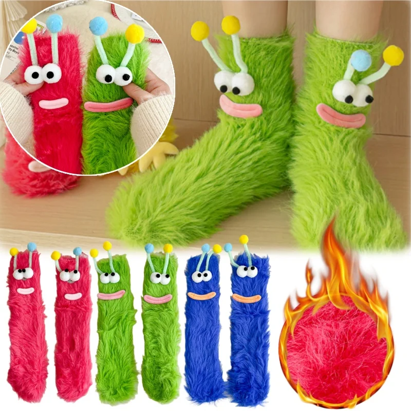 

Новинка с забавными животными, носки для женщин, милые зимние тапочки длиной мультфильма, теплые нечеткие нескользящие домашние носки для сна