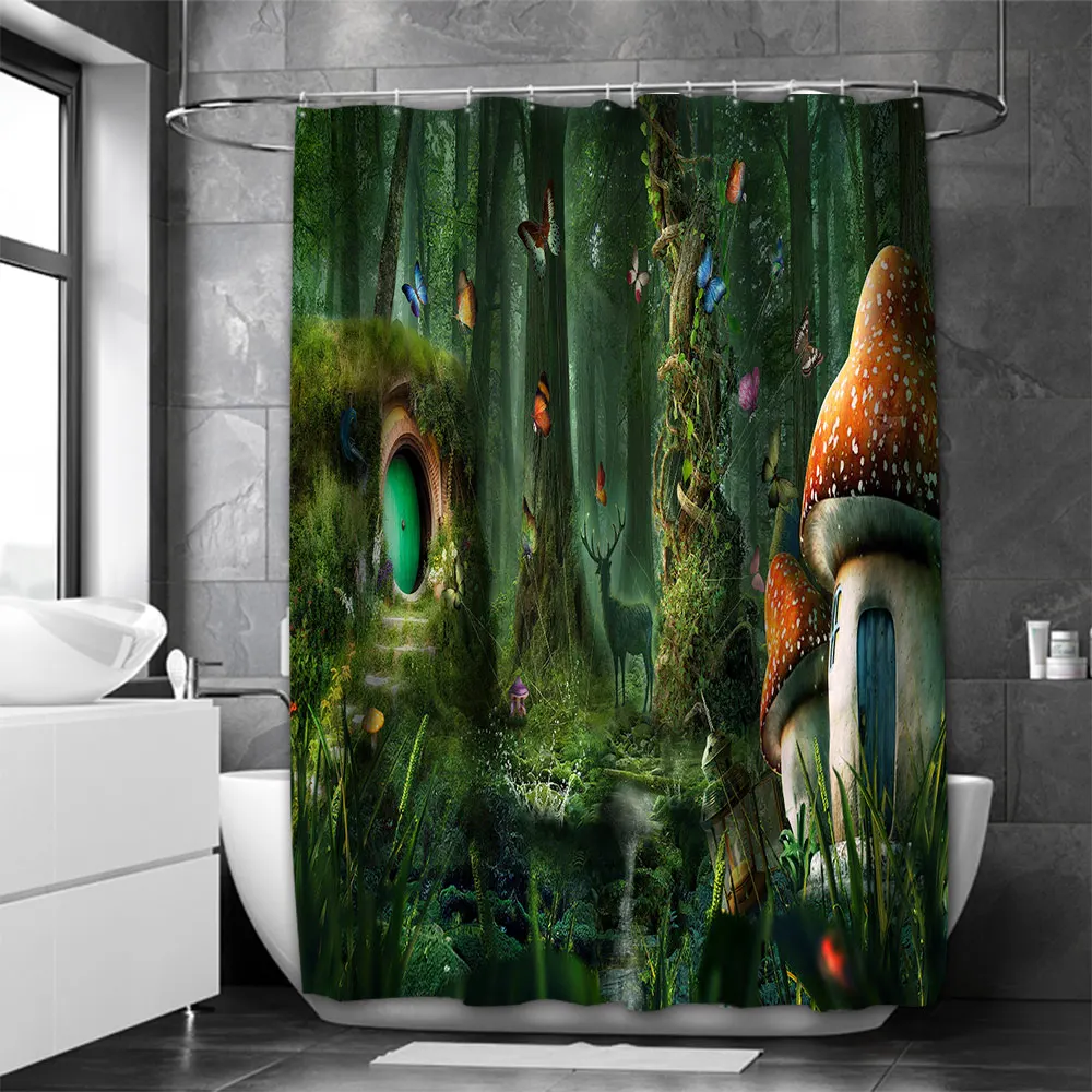 

Psychedelic Bathroom Landscape Shower Curtain Waterproof With 12 Hooks Home Deco Free Ship