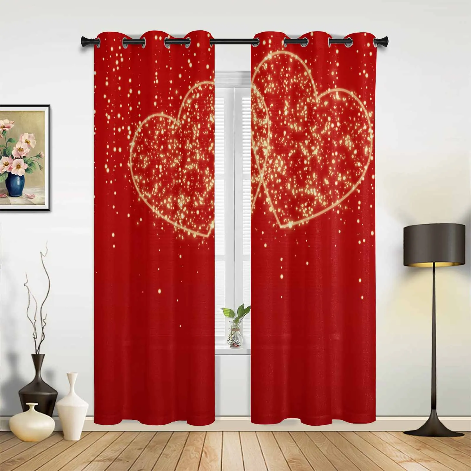 Valentine'S Day Sparkling Love Red Grommet Curtains for Bedroom Living Room Home Decor Window Treatments Drapes