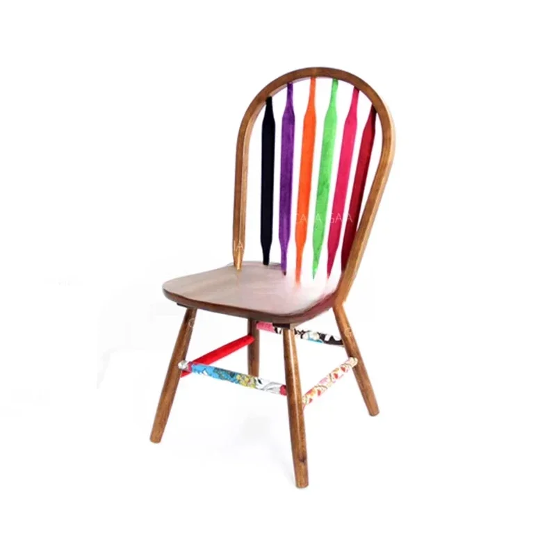 Solid wood chair, Nordic Windsor chair, European hotel color bar back chair, cafe chair household dining chair