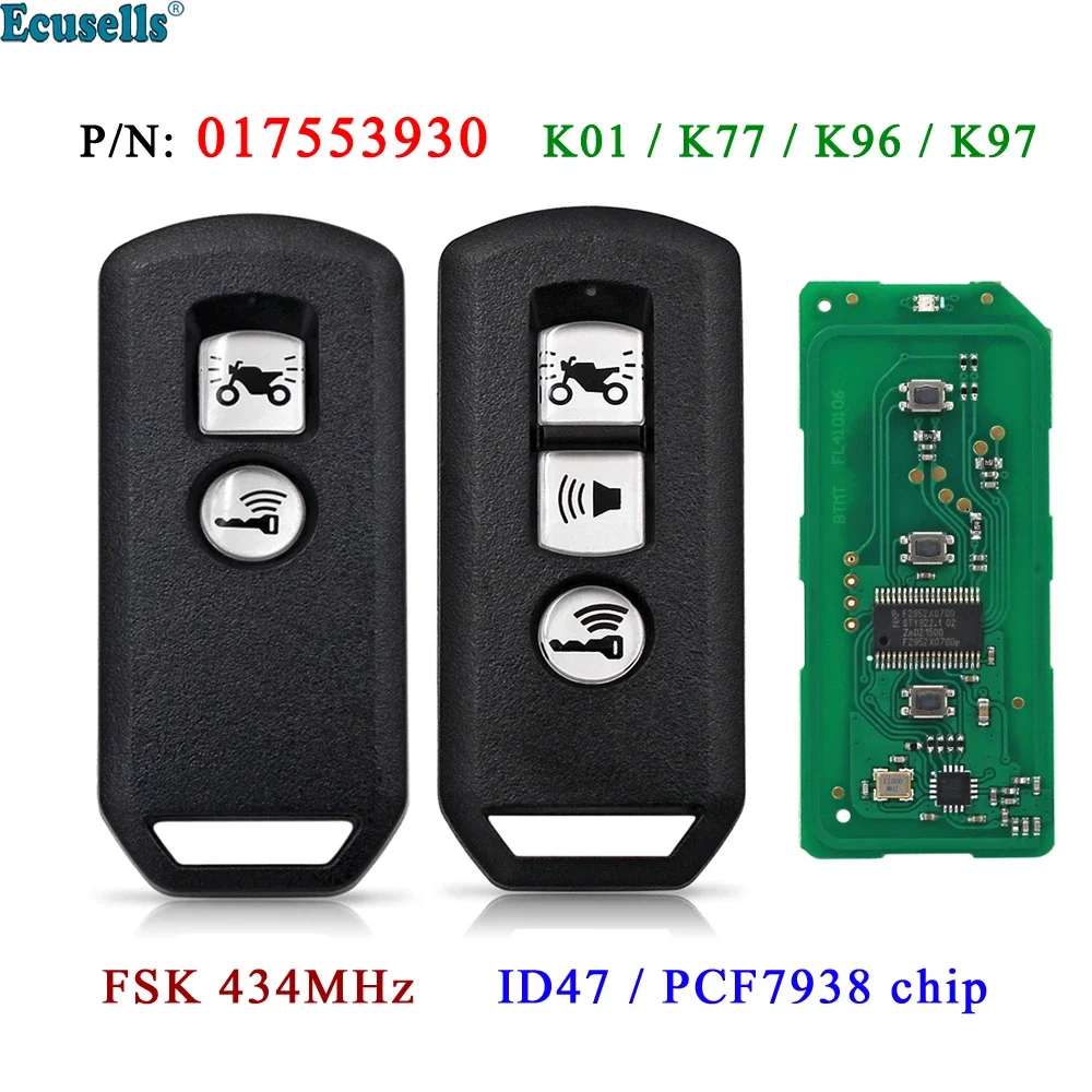 

Ecusells 2/3B Smart Key Fob 433MHz ID47 Chip for Honda K35V3 ADV SH 150 Forza 300 125 PCX150 Motorcycle Scooter K01 K77 K96 K97