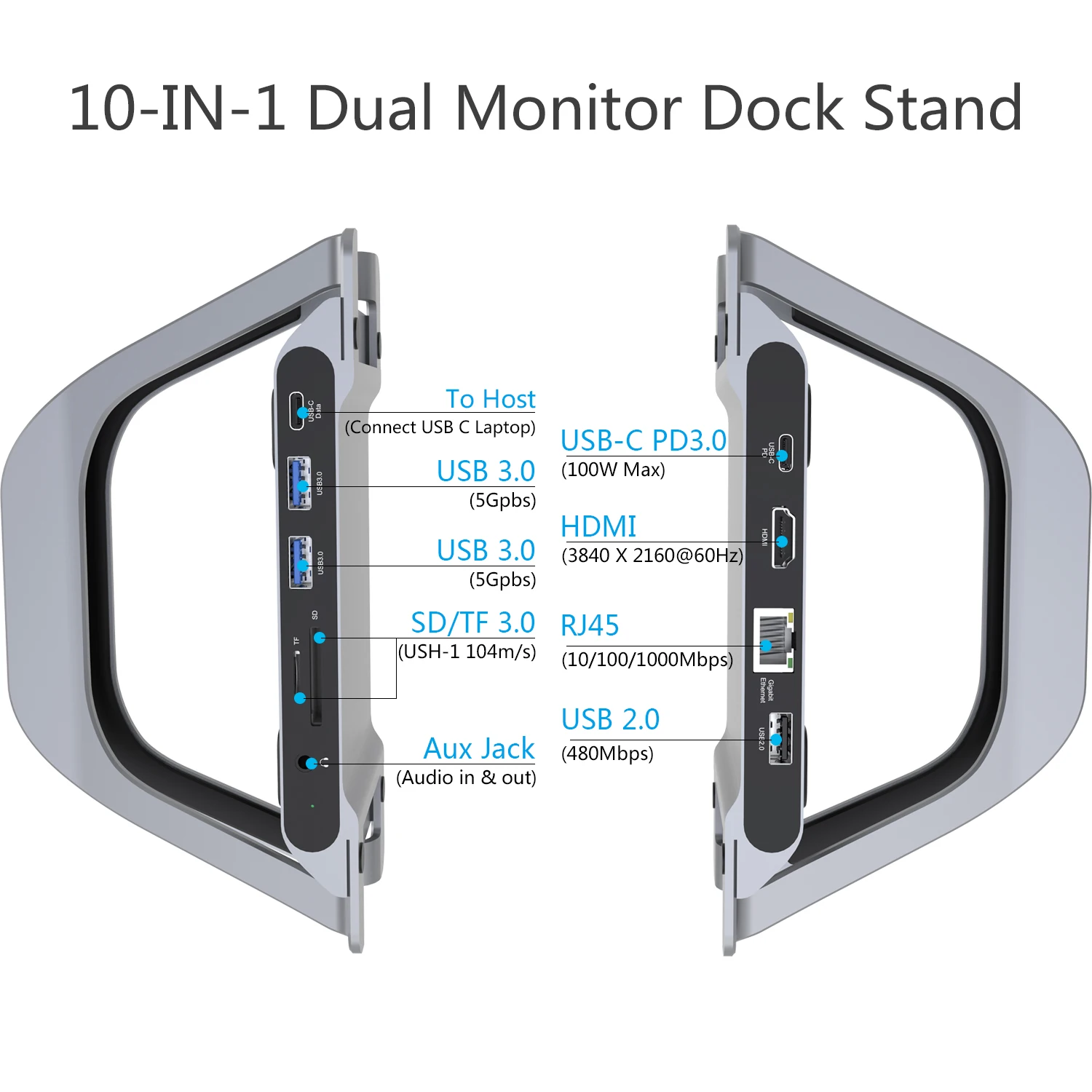 Multifunction Docking Station 100W Laptop Usb30 Type C usb multiport adapter USBC Hub with laptop stand for macbook air