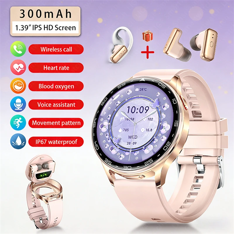 TWS 2-in-1 Headset Smart Watch Men Women Heart Rate Health Monitor Sports Fitness Waterproof Bluetooth Earphone Music Smartwatch