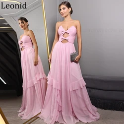 LEONID Pink Sexy Bow Evening Gowns 2024 New A-Line Strapless  Party Prom Dress Floor-Length Sleeveless Special Occasion Dresses