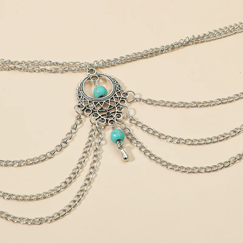 Vintage Silver Color Metal Blue Stone Anklets for Women Bohemian Multilayers Foot Bracelets Female Party Indian Jewelry Gift