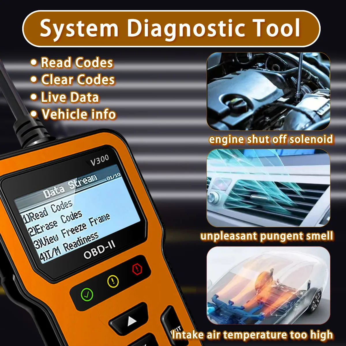 

Диагностический сканер V300 Advanced OBD2 - профессиональный считыватель кодов и инструмент для сканирования данных в реальном времени, проверки индикаторов Check Engine и диагностических кодов.
