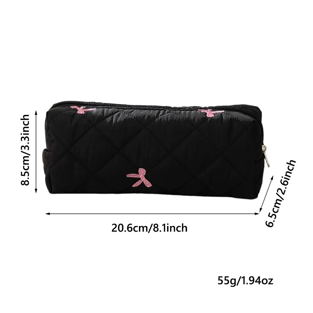 Cotton Quilted Bow Pencil Bags Floral INS Style Student Pen Pouch Large-Capacity Stationery Supplies