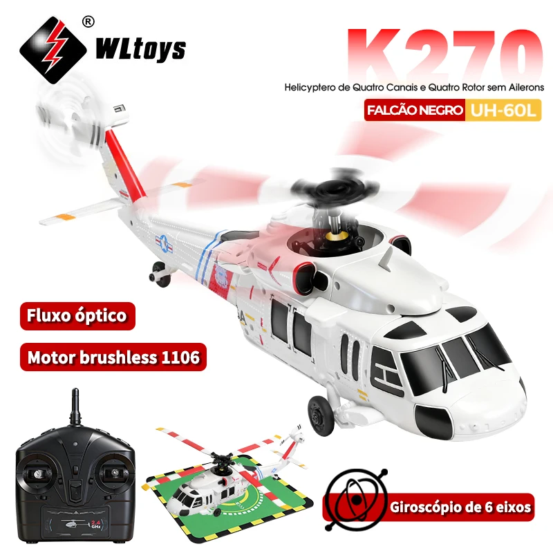 Wltoys k270 rc helicóptero 2.4g 6-aixs giroscópio 4ch altitude hold fluxo óptico sem escova helicóptero de controle remoto brinquedos para criança