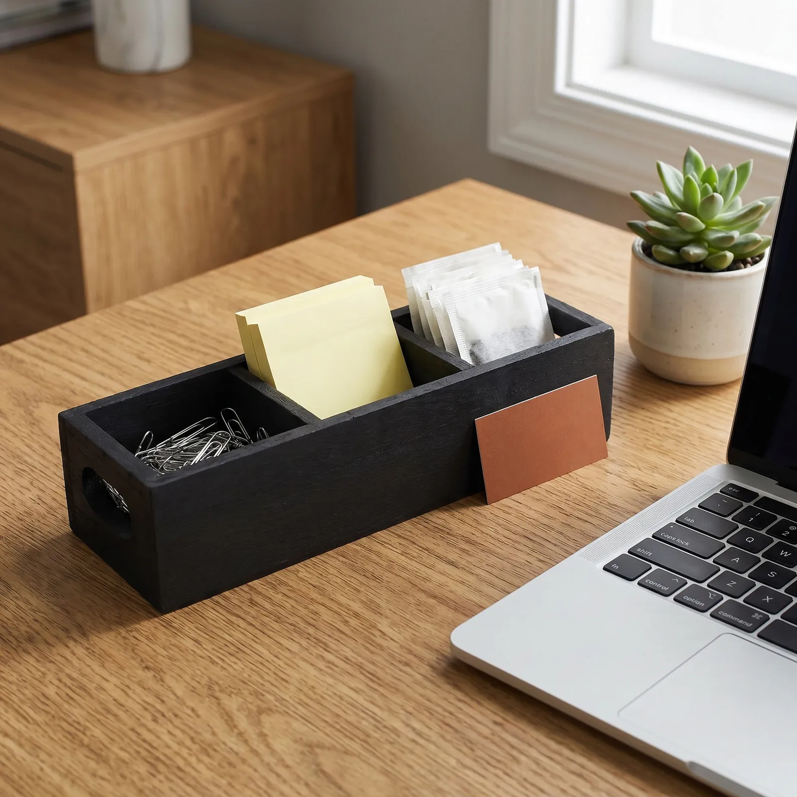 Wooden Tea Bag Storage Box Black 3 Compartment Tea Chest Organizer Sugar Packet Holder Coffee Bar Kitchen Counter Display