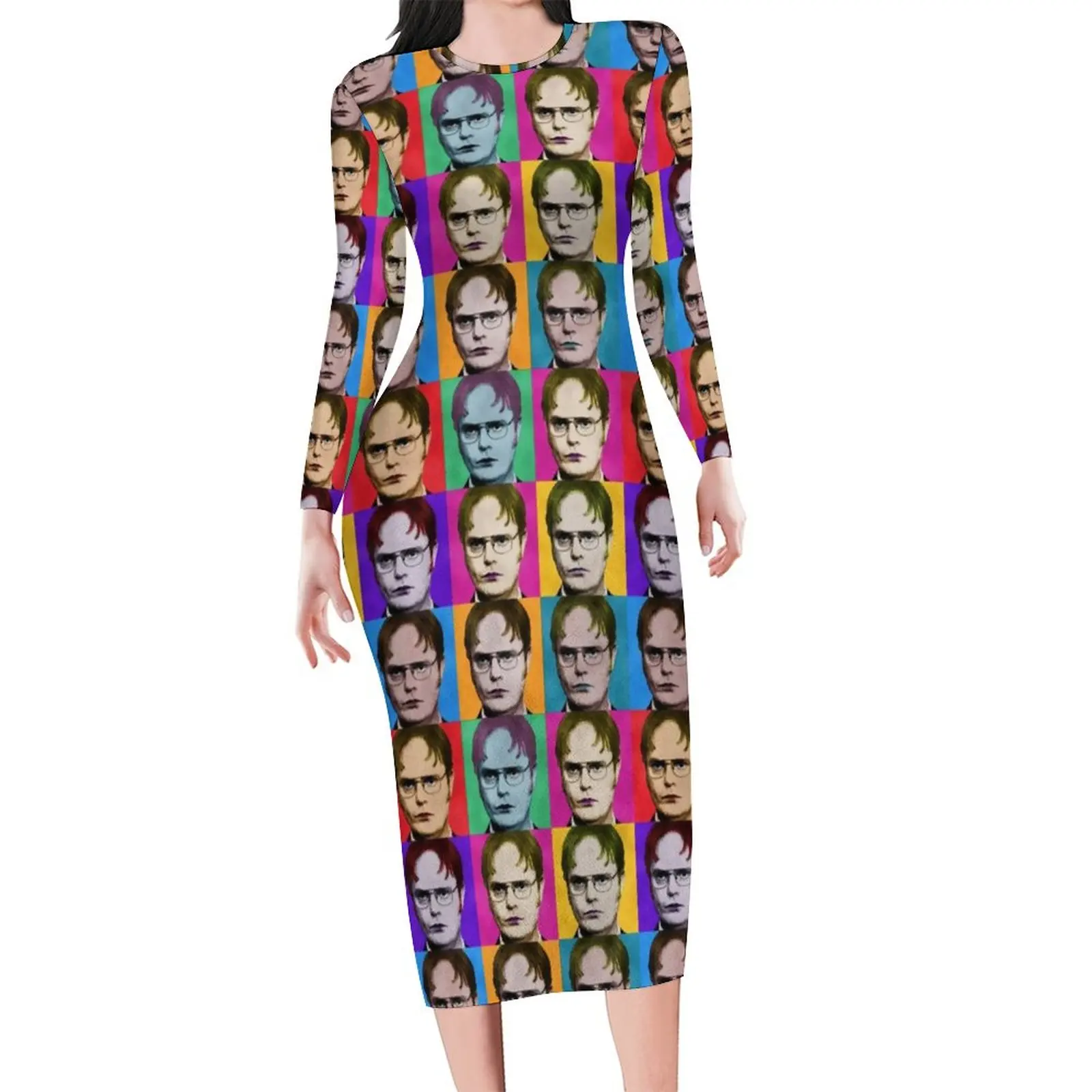 Abstract Pop Art Bodycon Dress Summer Dwight Schrute Sexy Dresses Female Long Sleeve Graphic Street Wear Dress Large Size