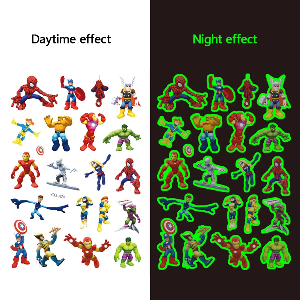 Disney Luminous Cute Tattoos Avengers Super Hero Cartoon Stickers Arm Face Glowing Body Art Children Temporary Tattoo Kids  Gift