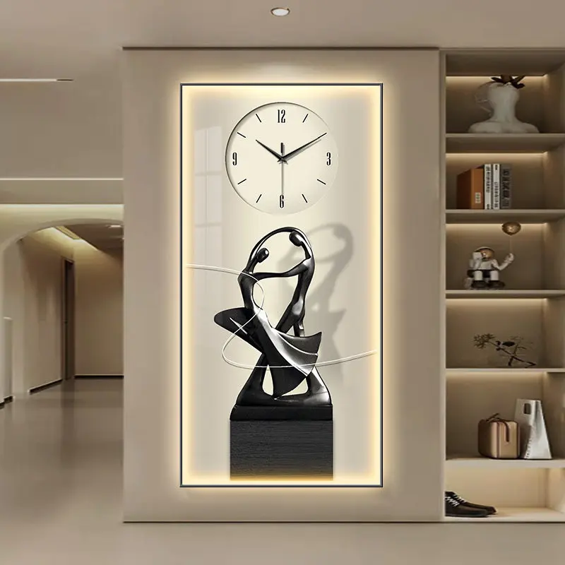 #2026 New Entrance Decoration Painting Clock Wall Clock Modern Simple Living Room Silent Clock Wall Light Creative Painting Ligh