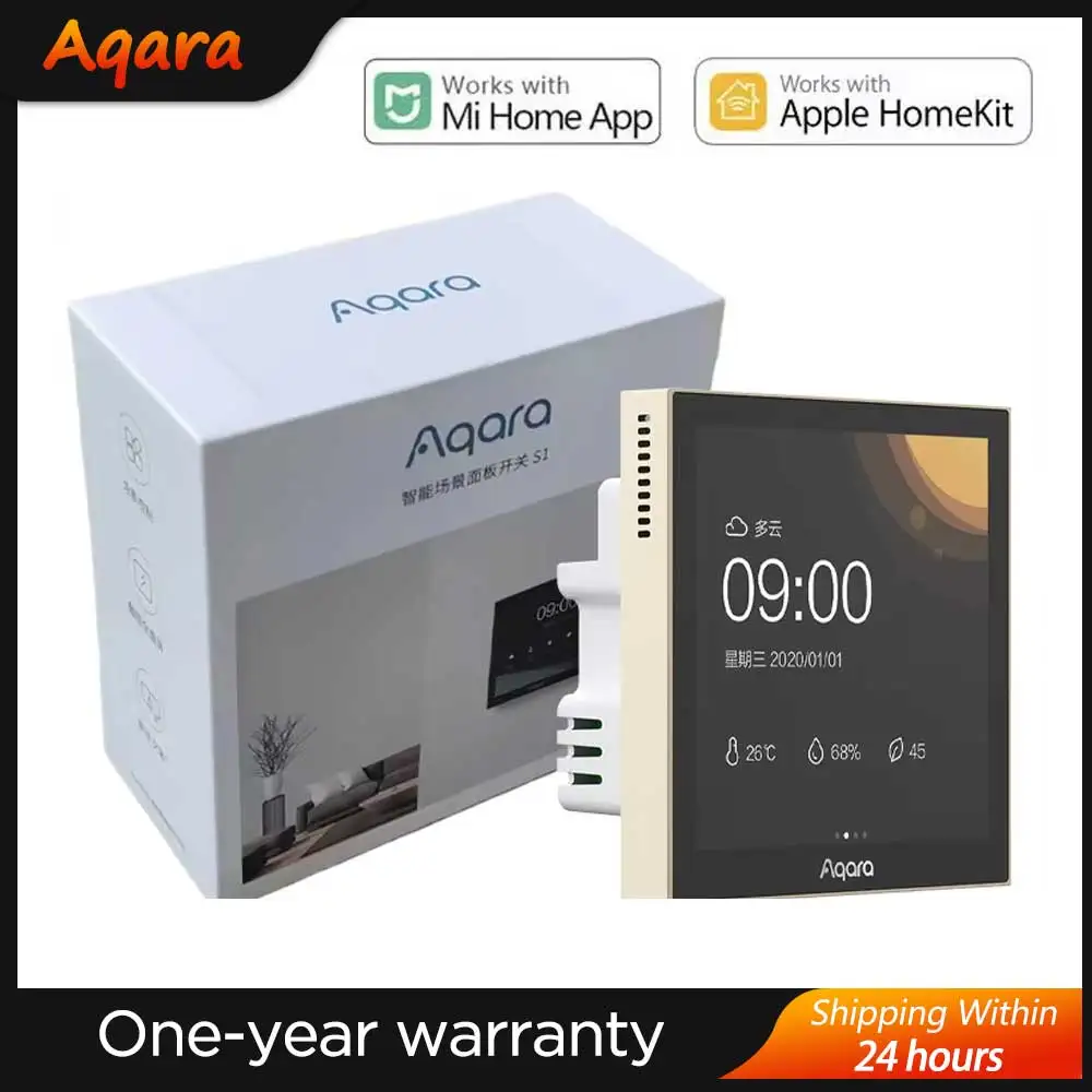 

Оригинальный умный переключатель панели сцены Aqara S1, 3,95-дюймовый сенсорный экран, поддержка английского дисплея, голосовое управление Siri, работа с HomeKit