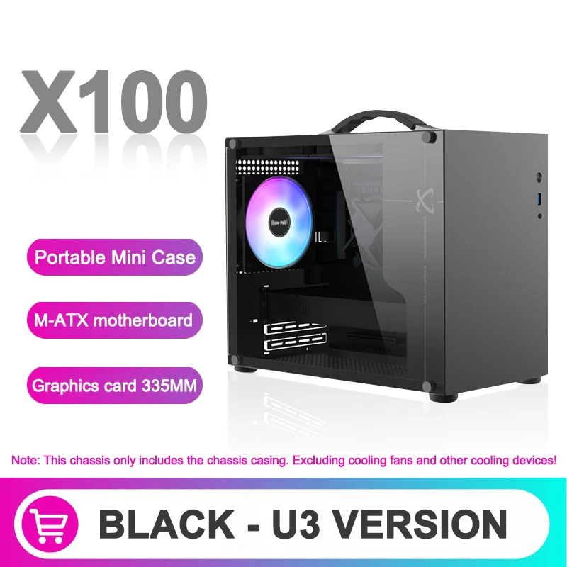 เคสคอมพิวเตอร์ Power train X-GAMER X100 M-ATX รองรับพอร์ต U3 type-C ด้านข้างโปร่งใส เคสคอมพิวเตอร์ขนาดเล็กพกพาสำหรับเล่นเกม