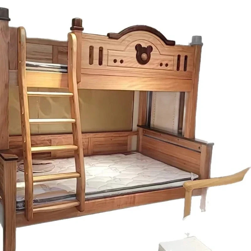 Red sandalwood all solid wood on and off bed high and low bed log color children's wood wax oil two double layers