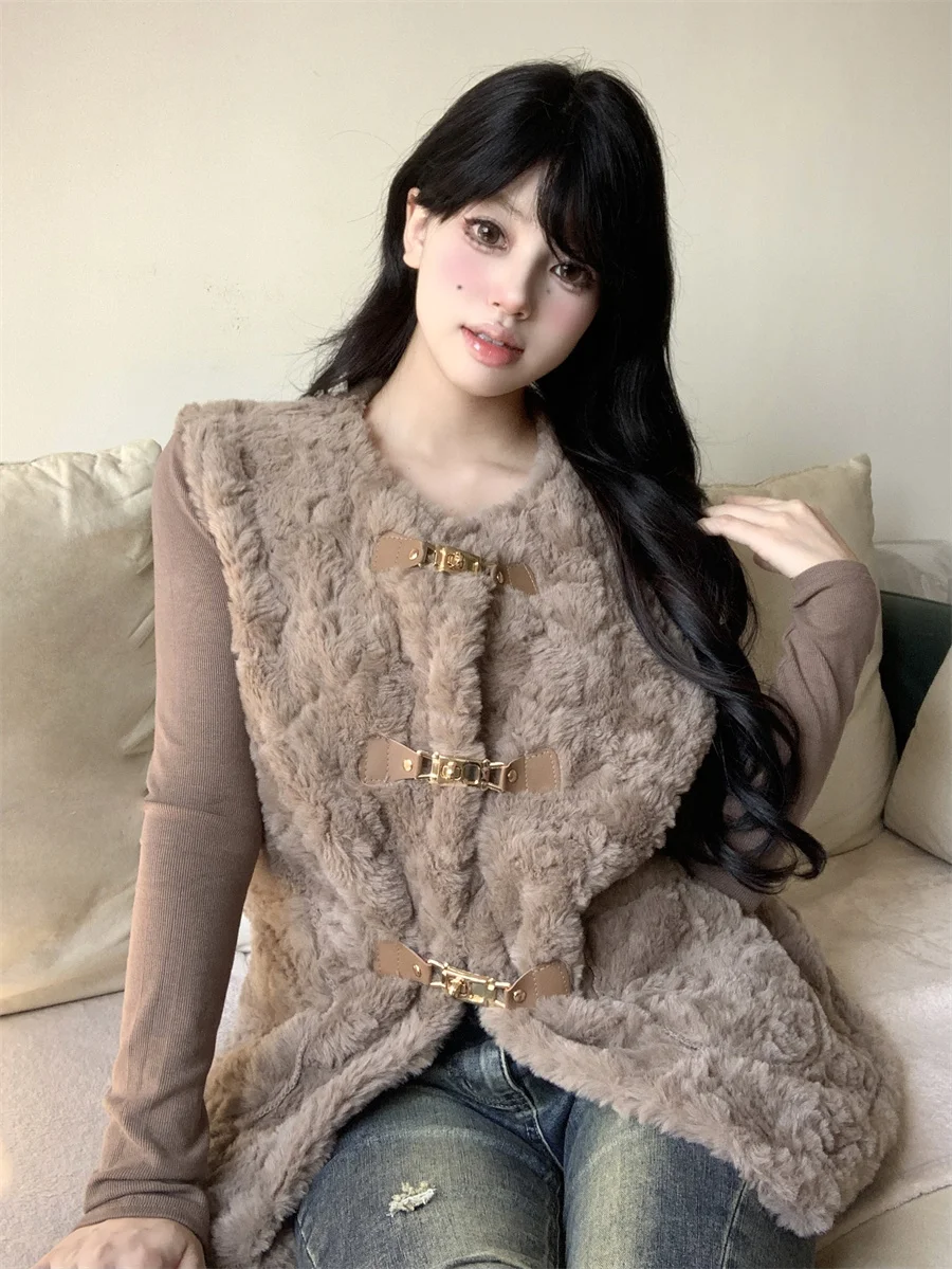 Women Autumn Winter New Temperament Lamb Plush One Piece Tank Top Vest Coat