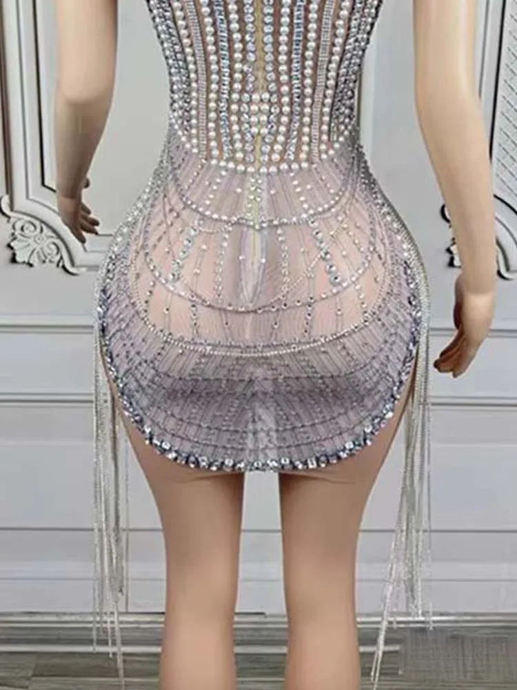 Wysokiej jakości seksowna sukienka bez ramiączek z gorącymi koralikami i frędzlami 2025 Nowa moda na zamówienie Odzież damska