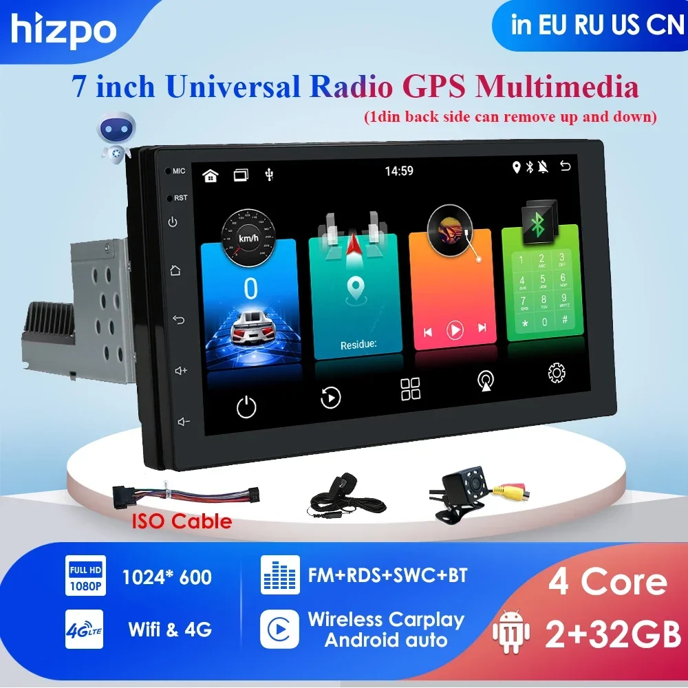 2G+32G 7 Inch Autoradio Carplay 1 Din Android Auto Car Radio GPS for Universal Stereo Multimedia Player Navigation Head Unit RDS