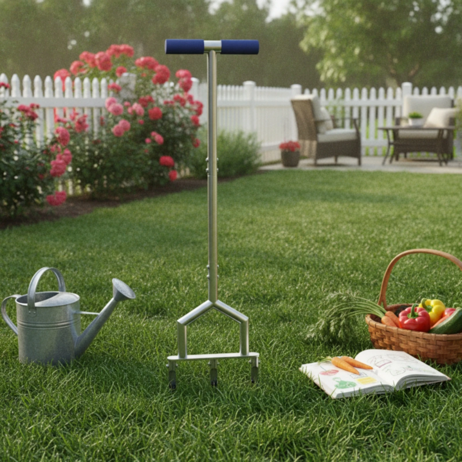 Aerator with 3 Hollow Tines Compacted Soil Manual Lawn Aerator Handheld Non-Slip for Homeowners, Garden Maintenance