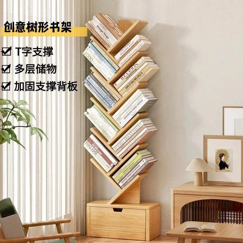 Tree-shaped bookshelf shelf Floor-to-ceiling multi-layer living room storage rack Simple and narrow bookcase Integrated storage