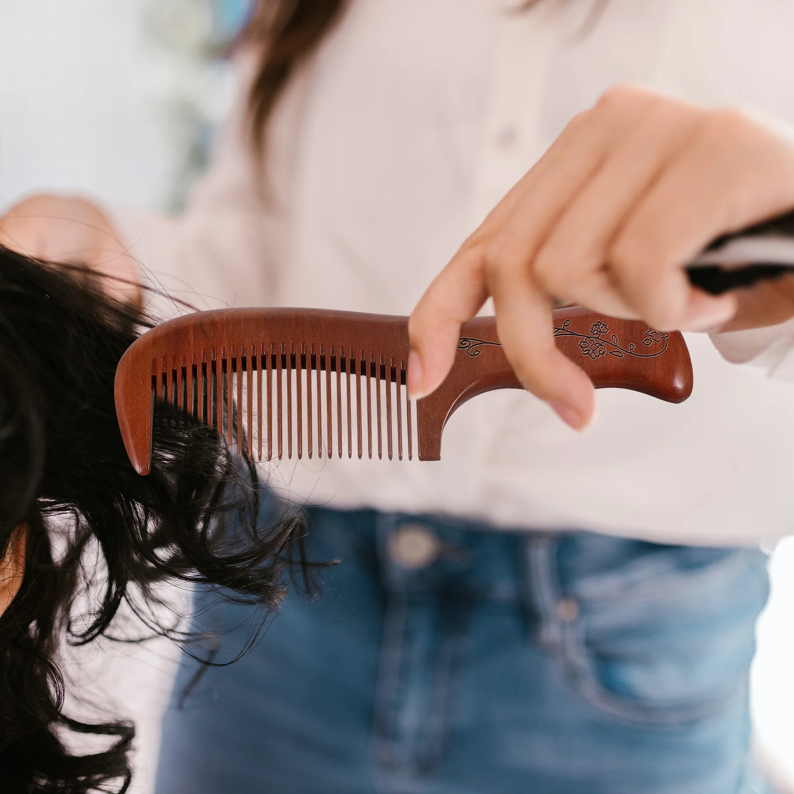 

Natural Red Sandalwood Fine Toothed Wood Hair Comb Smooth Antistatic Scalp Massage For Styling Portable Wooden Comb