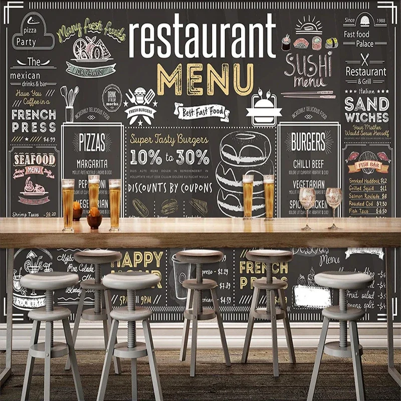 Custom 3D Wallpaper European Style Fashion Graffiti Blackboard English Letter Restaurant Cafe Bar Background Wall Decor Frescoes