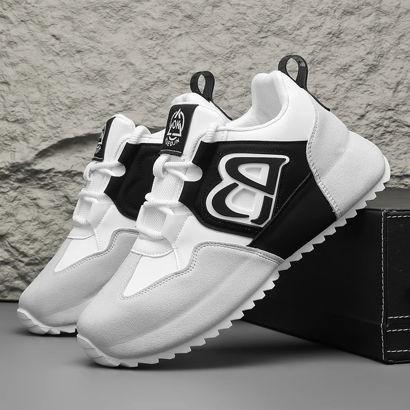 รองเท้าผ้าใบทรง Chunky สำหรับผู้ชาย ดีไซน์เนอร์ รองเท้ากีฬาแฟชั่นลำลอง หน้าผ้าไมโครไฟเบอร์ หนังด้านบนเสริมพื้นรองเท้าด้านใน