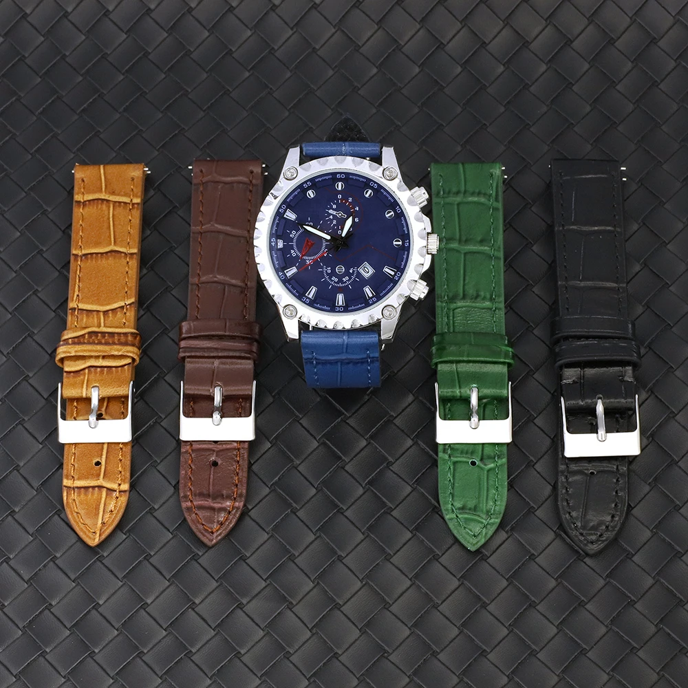 18mm 19mm 20mm 21mm Vintage Bamboo Pattern Genuine Leather Watchband Black Brown Blue Watch Strap Quick Release Strap for Men