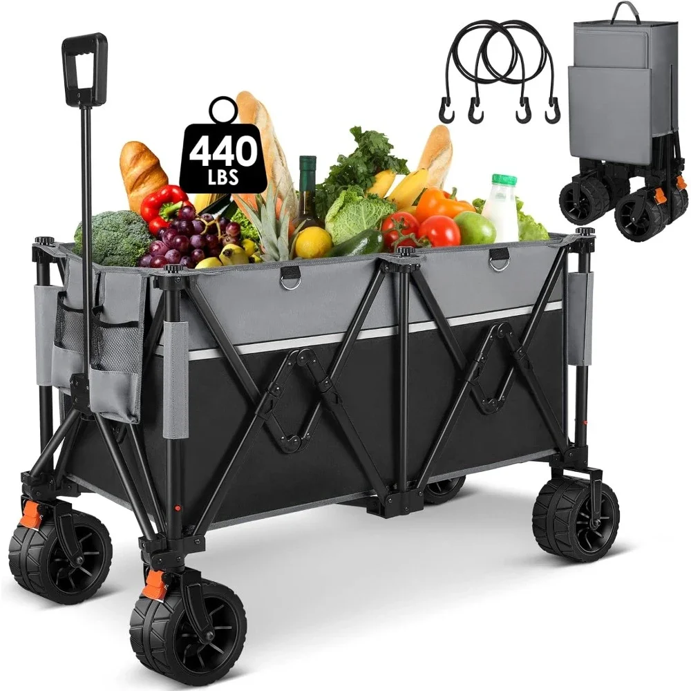 

Collapsible Wagons Heavy Duty 440 lbs Folding Beach Carts with Big All-Terrain Wheels, Utility Lounge Wagon Garden Cart