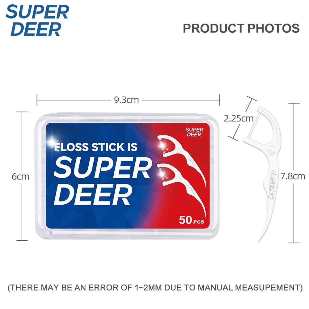 Super Deer Classic Twin Line Dental Floss Plastic Toothpicks-Disposable Cleaning between Teeth-Separate Box-Oral Care