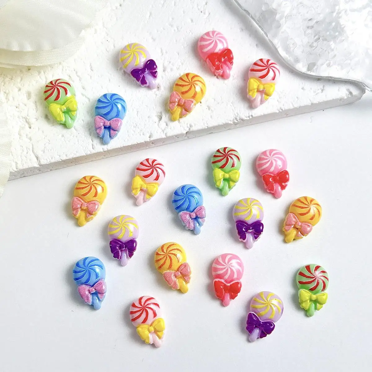 30PCS 3D Resin Cute Chubby Lollipop Nail Art Decoration Dopamine Color Simulated Lollipop Nail Charms Supplies For DIY Crafts