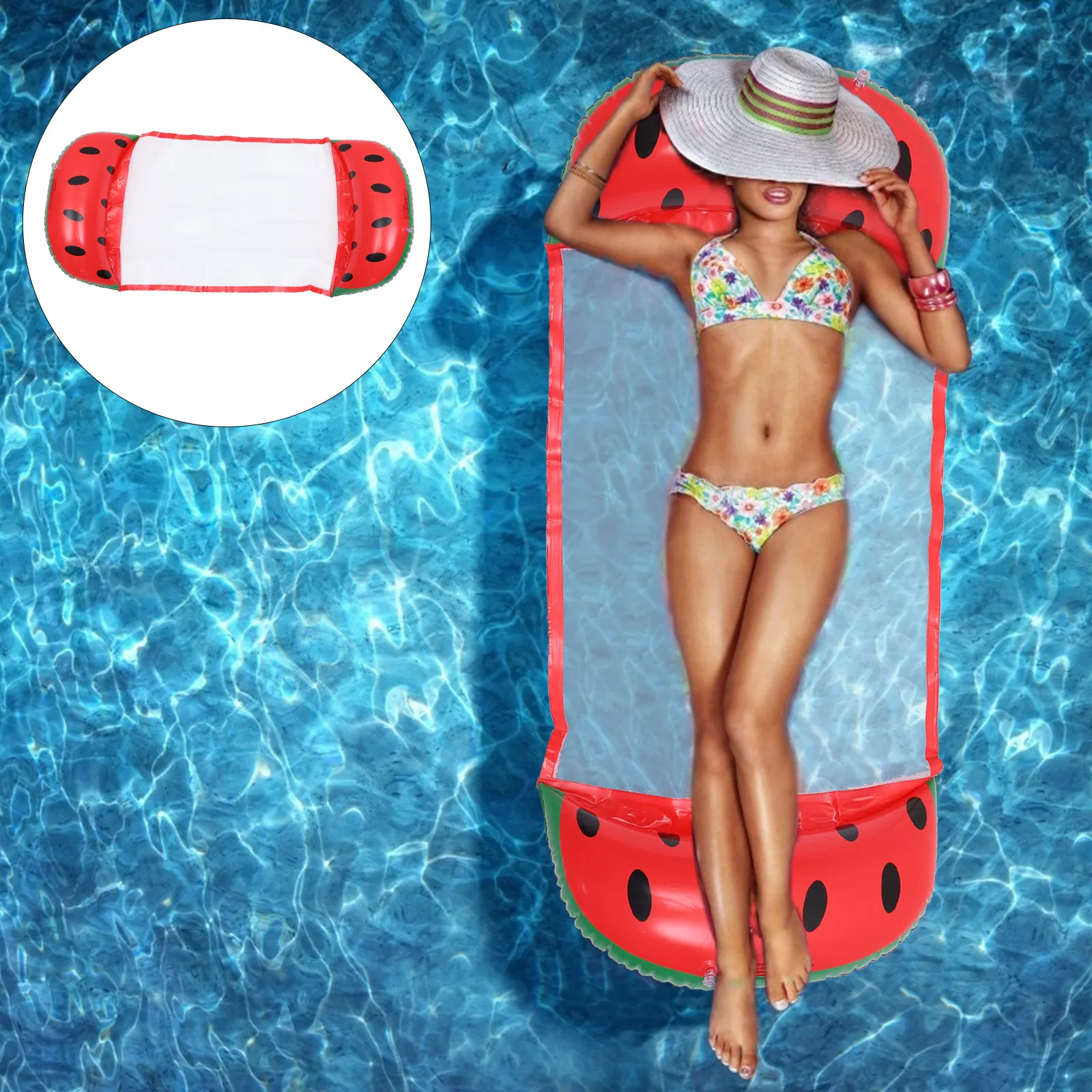 1pc フルーツフローティングベッドスイカスタイル夏のプールフロート PVC 素材ビーチマット軽量屋外楽しいインフレータブルおもちゃ