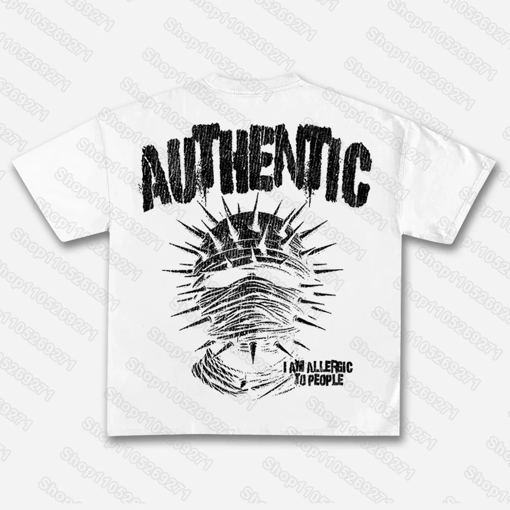 90s Vintage I Am Allergic To People Fun Portrait Print T-shirt Unisex Short-sleeved Retro Street Y2K Casual Fashion Top Clothing