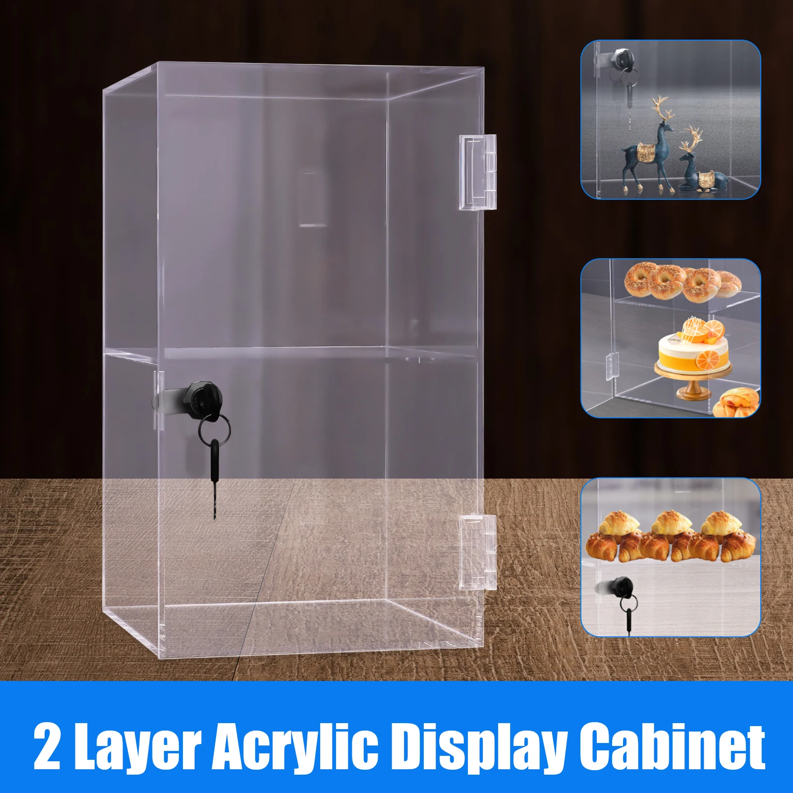 2-Layers الاكريليك واضح كونترتوب عرض خزانة عرض شفافة حالة 7.87 * 7.87 * 13.78in