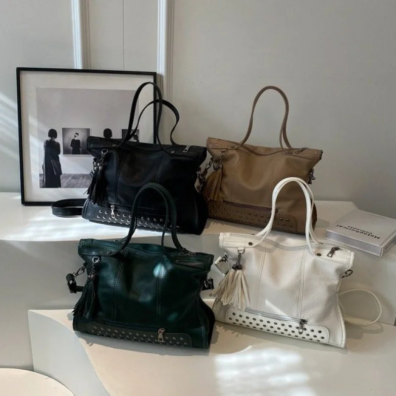 

Роскошная высококачественная минималистичная винтажная сумка через плечо для женщин из элегантной кожи и большой вместимости однотонного цвета