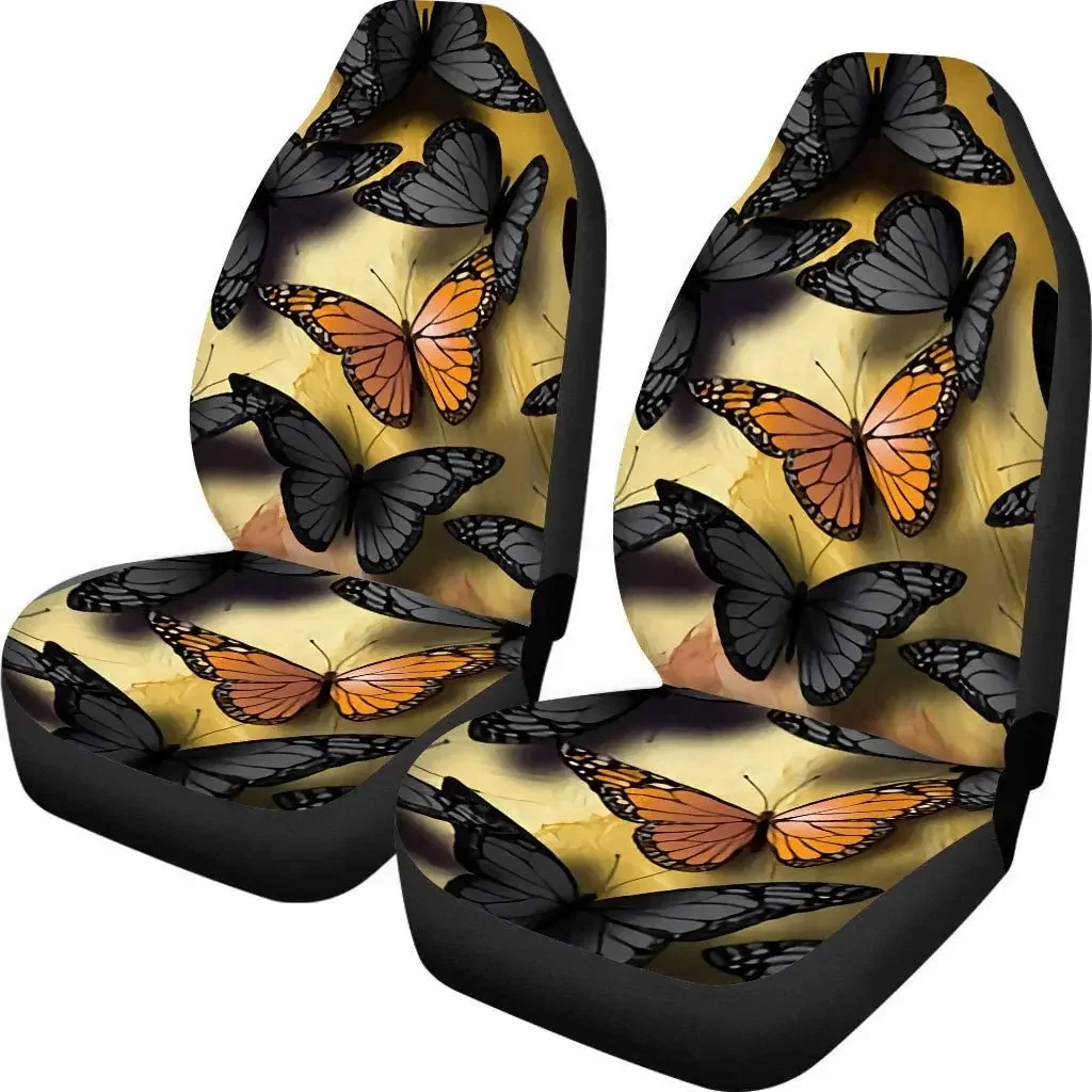 Butterfly Fabric Front Seat Covers Bohemia Design Car Interior Protector Set of 2 Universal Fit for Vehicle Sedan and Jeep