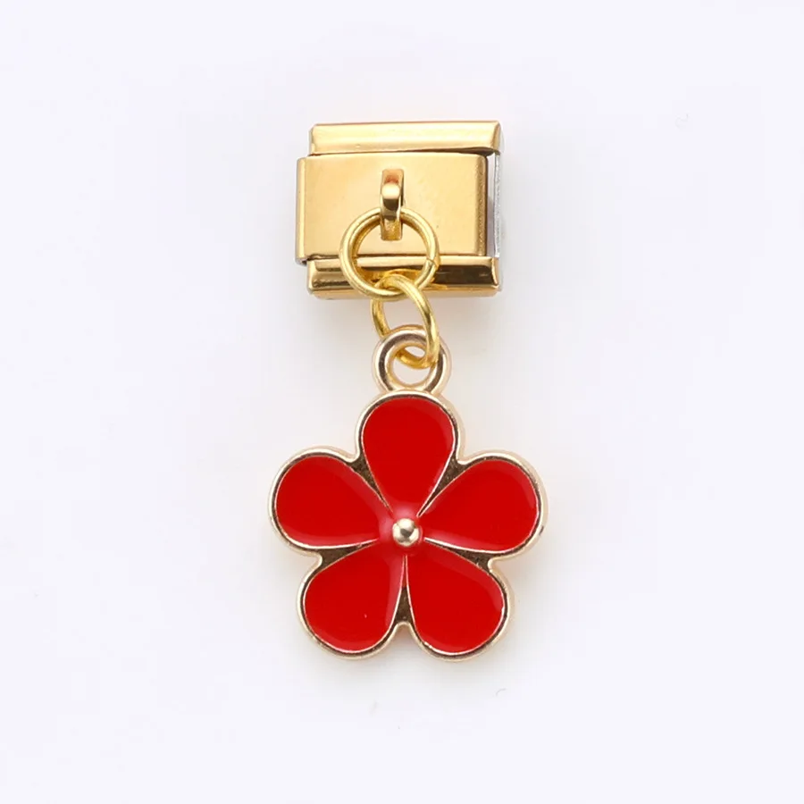 Colgantes de flor y estrella de corazón de Color rojo, aptos para módulo de encanto italiano de 9mm, pulsera de acero inoxidable para mujer y hombre, accesorios de fabricación DIY