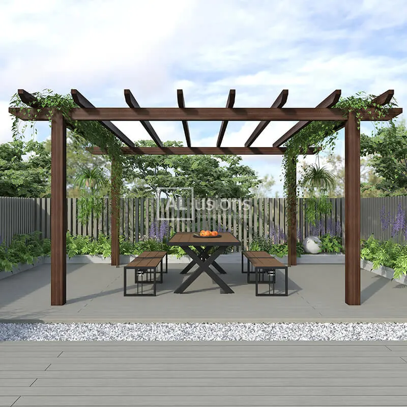 Alusions COPA 100808 Durable Garden Pavilion Waterproof Wood Look Pergola with Aluminum Alloy Frame Coated Metal Arch