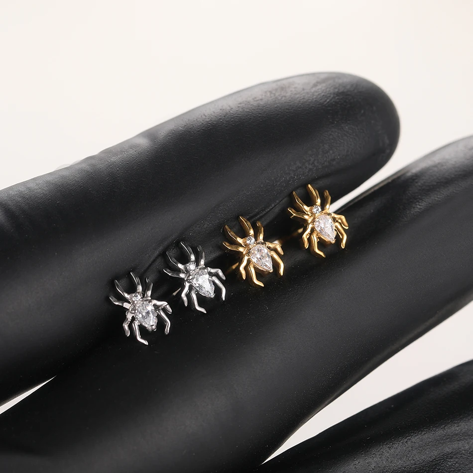 1/5PCS Titanium Spider EAR Studs PIERC CZ Paved Top Threaded Labret Tragus Earring Cartilage Helix Daith Stud Piercings Jewelry
