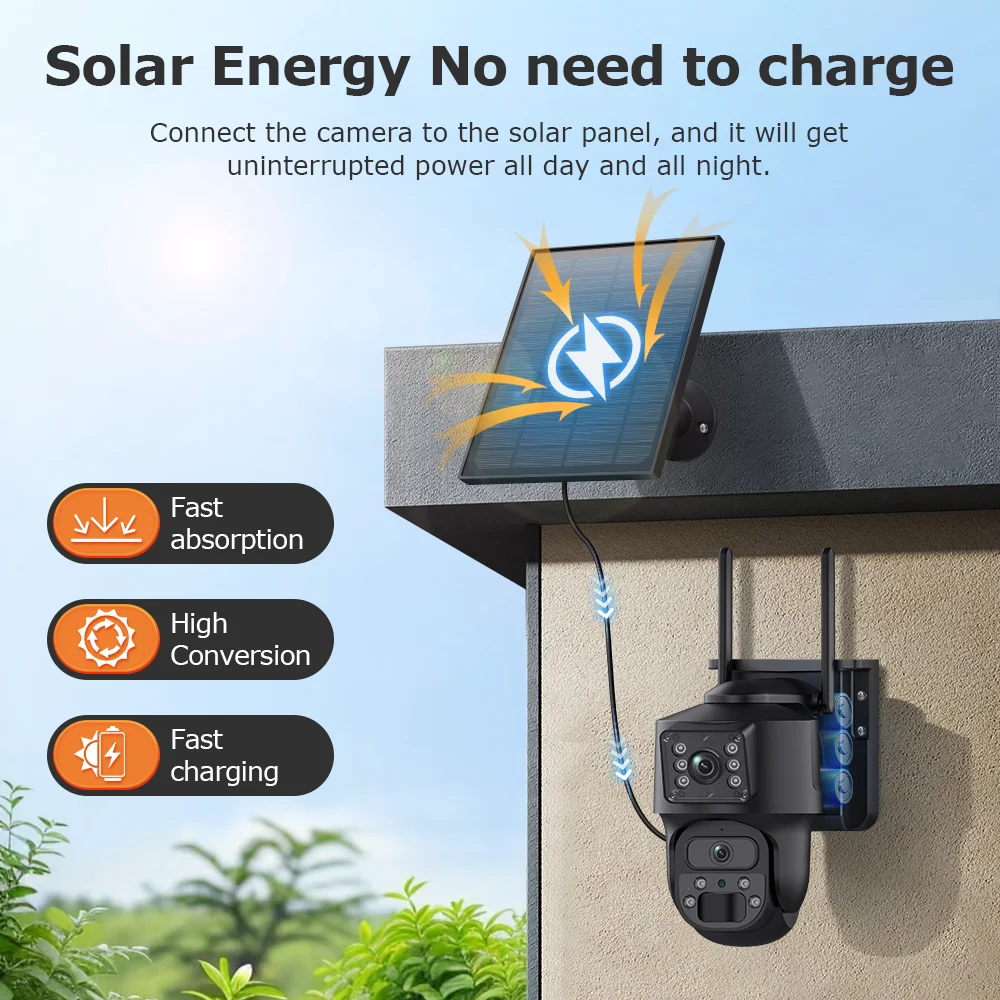 

6MP Ubox APP Dual Lens Solar Power 4G WIFI PTZ IP Dome Camera Full Color AI Humanoid Detection Security CCTV Baby Monitor