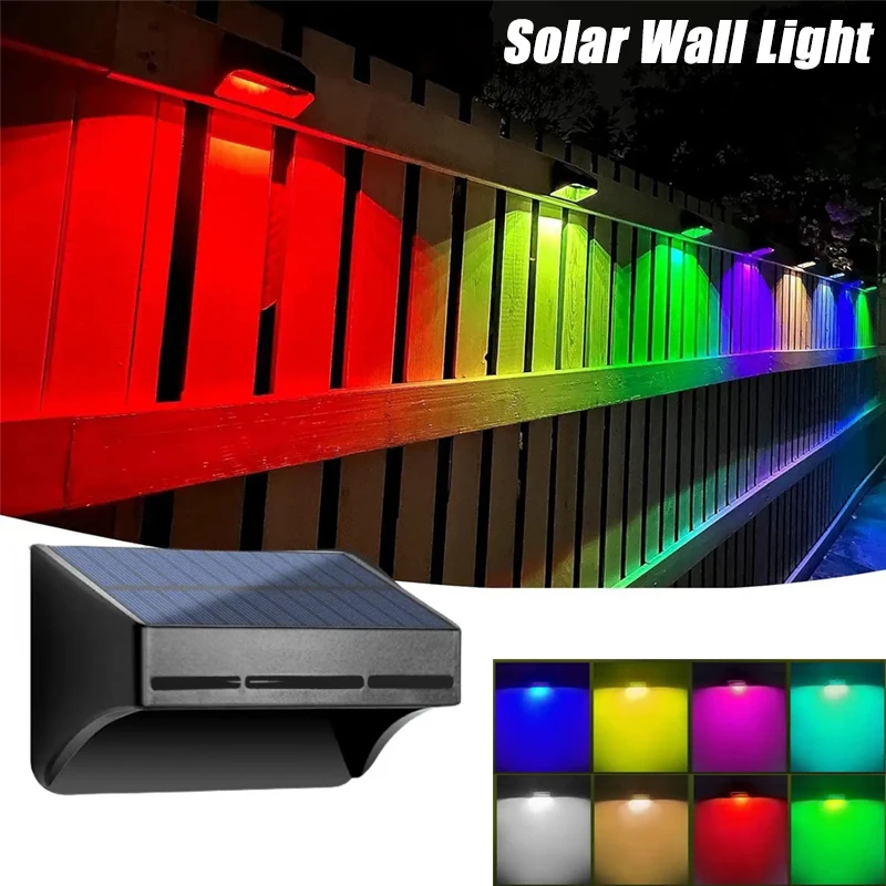 

2/4/6PCS RGB Solar Wall Light Outdoor Waterproof LED Fence Lights 4 Modes 8 Colors for Garden Courtyard Balcony Decoration Lamp