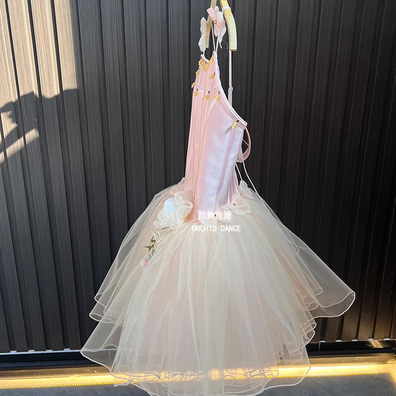 BT01402 haute qualité taille personnalisée enfants filles Ballet danse Performance porter Gilsay rose longue robe Tutu romantique