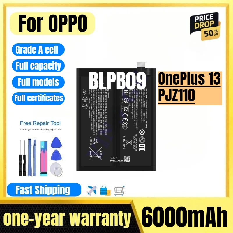 

BLPB09 for OPPO OnePlus 13/PJZ110 Mobile Phone Battery High Quality High Capacity Replacement Bateria Grade A Cell with Tools