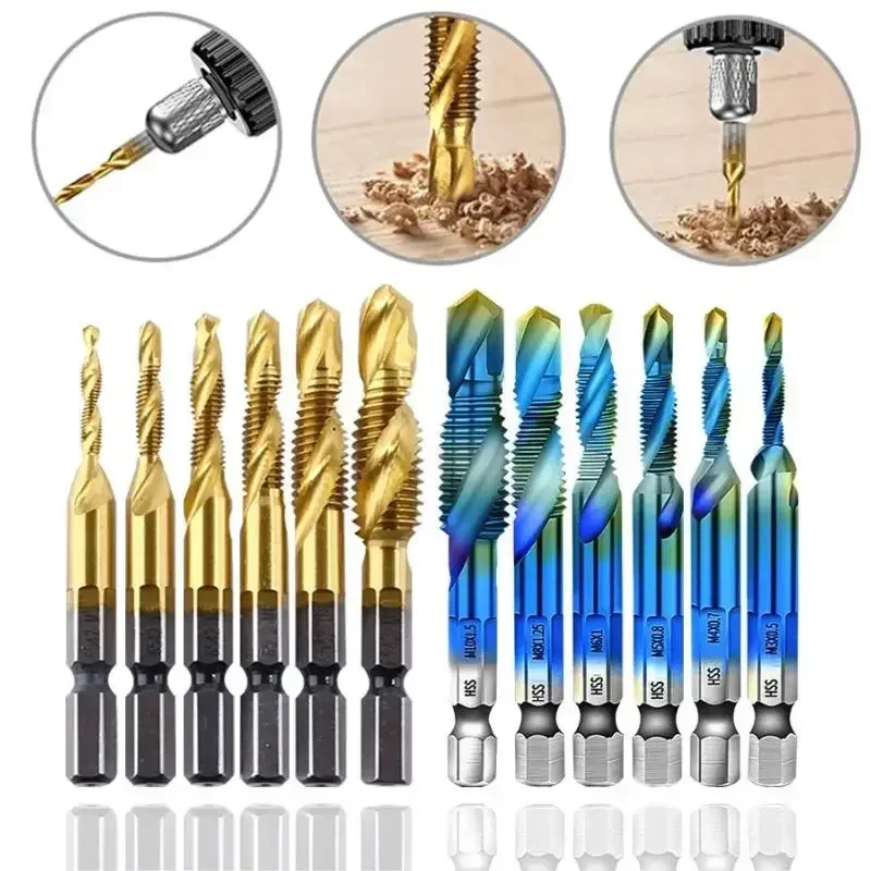 

6Pcs Titanium Plated Hex Shank HSS Screw High-Speed Steel Drill Bit for Deep Hole Drilling M3 M4 M5 M6 M8 M10 Hand Tools Set