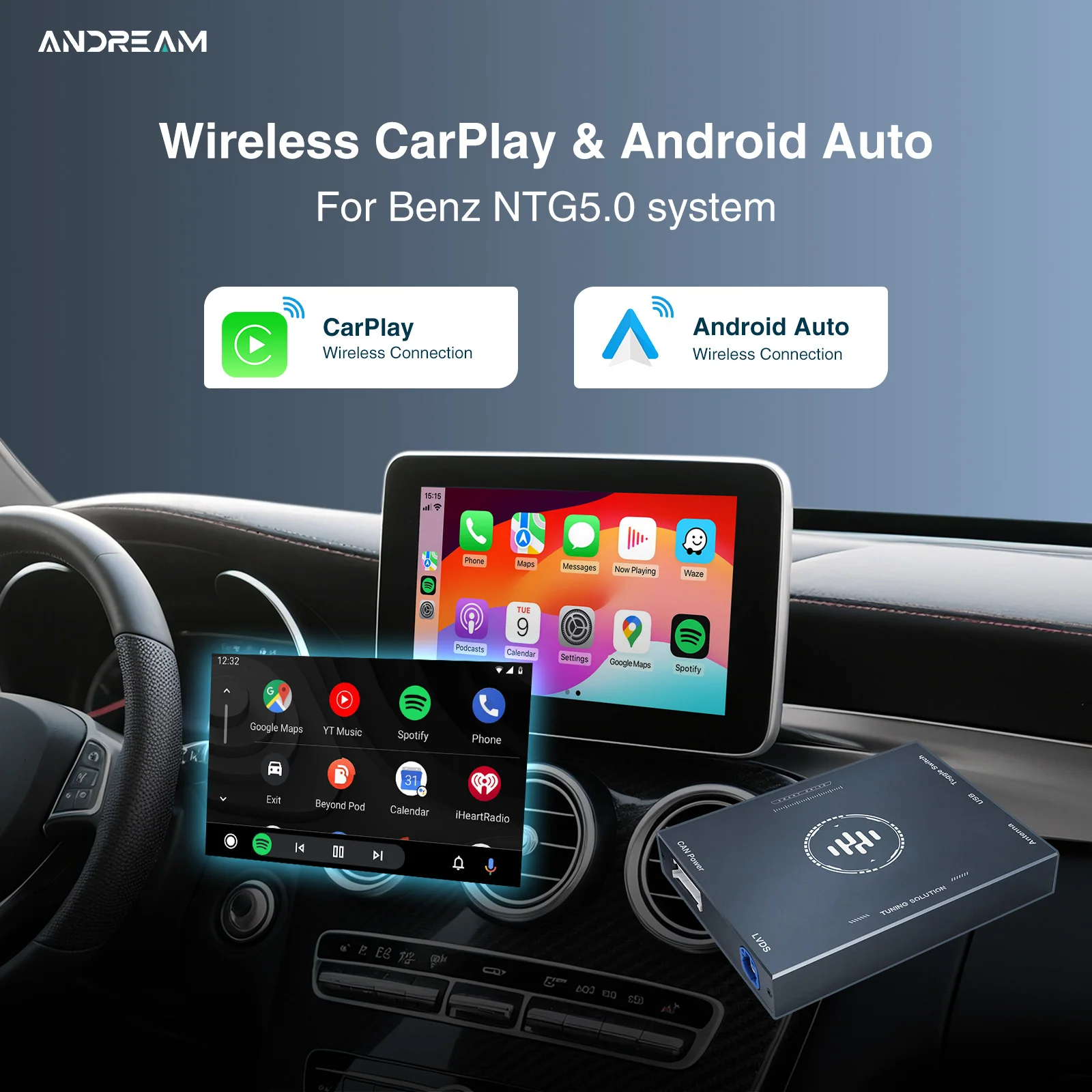 Wireless CarPlay Android Auto MMI Adapter for Mercedes NTG5.0 A B C E S Class GLA GLC GLE GLS Retrofit Kit Box