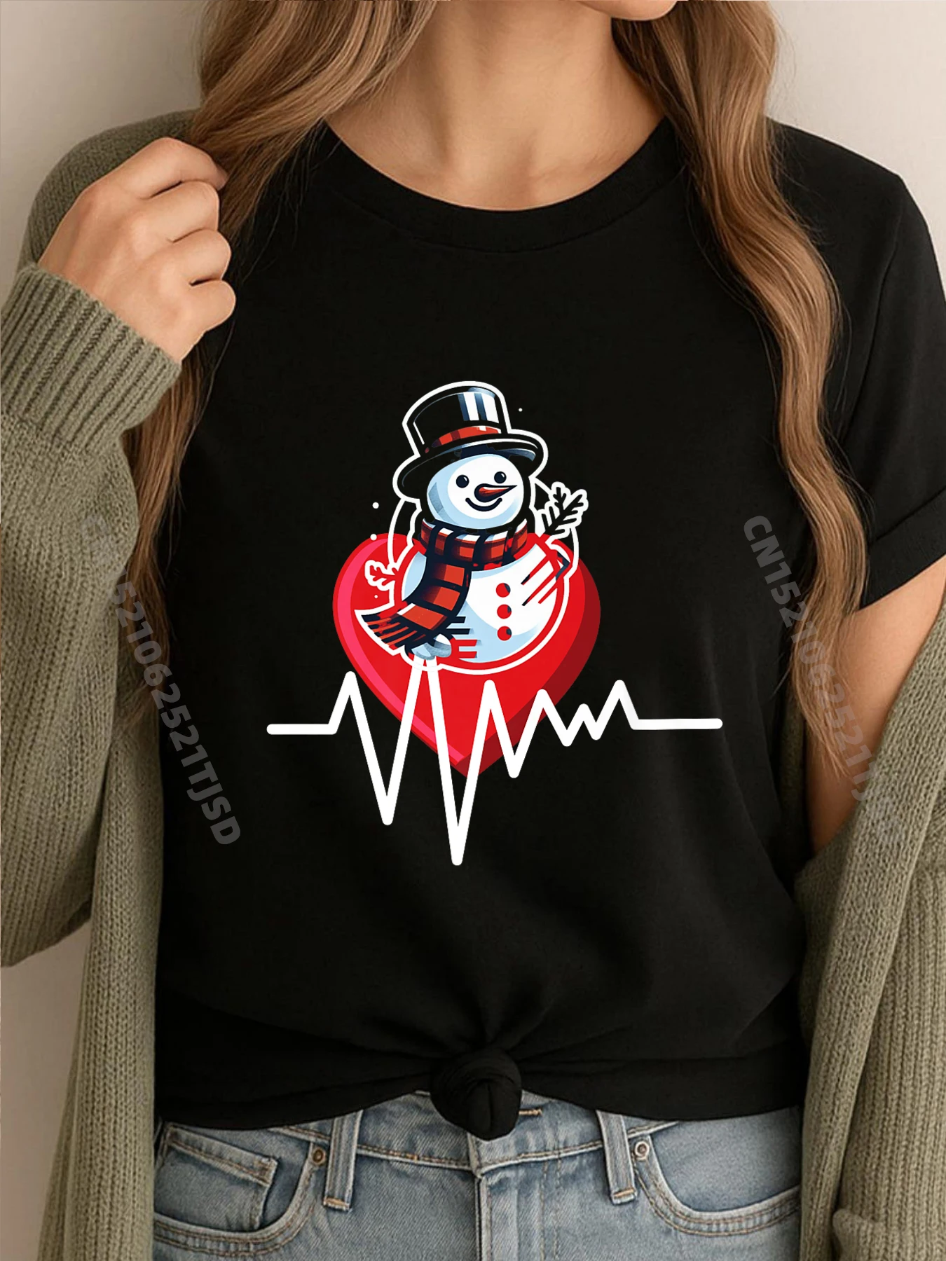 

Family Matching Heartbeat Nurse Cute Holiday Christmas Luxury Designer Winter Woman Short Sleeve Tee